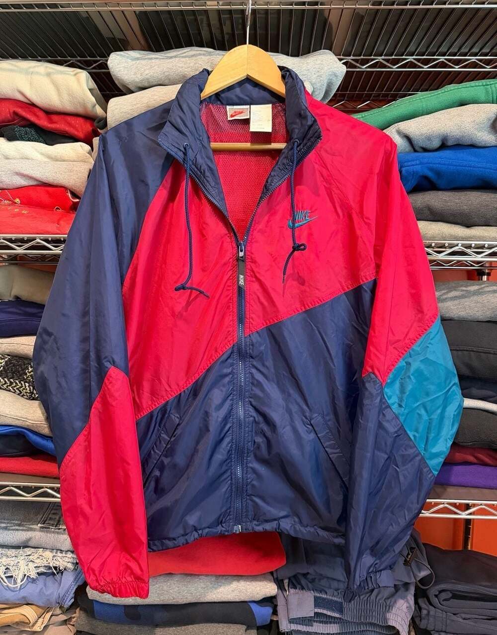Vintage 90s Nike Colorblock Windbreaker Jacket Navy Red Teal Large